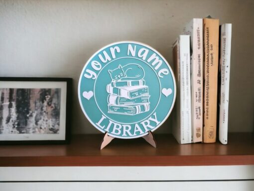 Personalized Library Sign Custom 3D Printed Book Decor for Bookworms