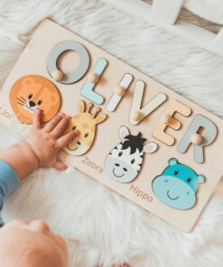 Personalized Safari Adventure Puzzle Educational Wooden Toy for Toddlers and First Birthday Gift