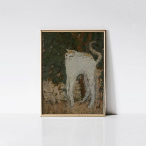 Vintage Cat Art Le Chat Blanc, the Purrfect Meme Cat Painting for Cat Lovers