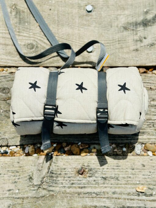 Tweedmill Newbury Quilted Picnic Blanket Waterproof, Cotton, UK-Made, Neutral Stars