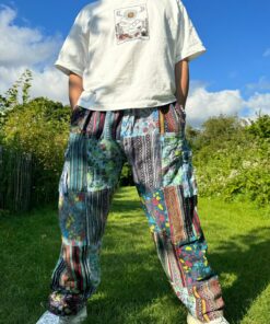 Patchwork Hippie Cotton Pants Unisex Mushroom Trousers for Festivals, Holidays, Yoga, and Summer | Ethically Made in Nepal