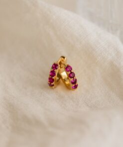 Ruby Birthstone Huggie Earrings Minimalist Crystal Hoops for Birthdays (ER111)