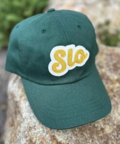 Chainstitched San Luis Obispo SLO Design Patch Cotton Twill Dad Hat Cap - Dark Forest Green with Gold and Ivory | Central Coast CA