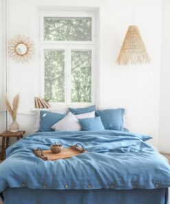Indulge in Tranquil Slumber Blue Linen Duvet Cover for Serene Nights
