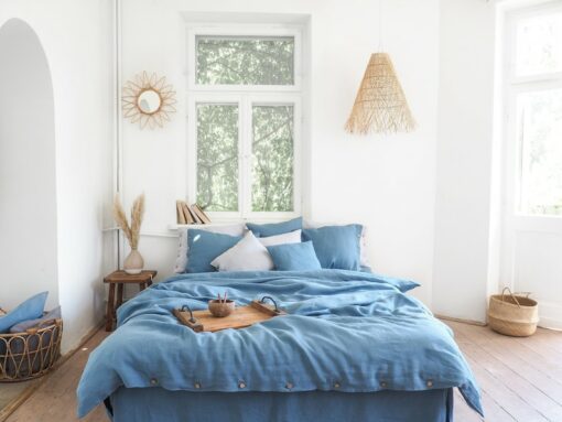 Indulge in Tranquil Slumber Blue Linen Duvet Cover for Serene Nights