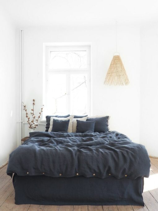 Luxurious Charcoal Linen Duvet Cover Stonewashed European Linen, Coconut Buttons, Multiple Closure Options