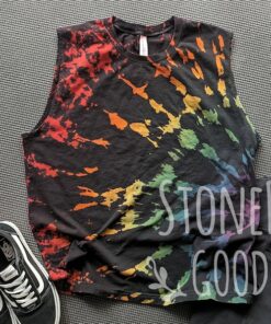 Vibrant Rainbow Reverse Tie-Dye Muscle Tank Express Your Style with a Splash of Color