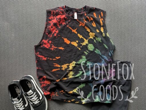 Vibrant Rainbow Reverse Tie-Dye Muscle Tank Express Your Style with a Splash of Color