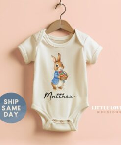 Personalized Easter Baby Onesie Adorable Bunny Bodysuit with Custom Name