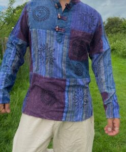 Patchwork Paradise Multi-Colored Blockprint Overdye Stonewash Nepali Shirt for Festival Vibes