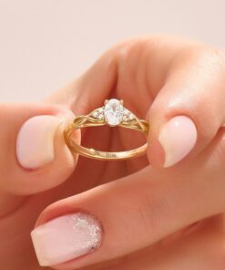14k Gold Engagement Ring Minimalist Oval Solitaire with Simulated Diamond