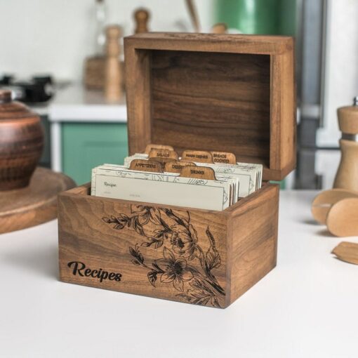 Personalized Wooden Recipe Box with Dividers and Recipe Cards A Cherished Gift from Daughter to Mom