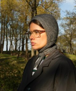 Hand-Knitted Mohair Bonnet Cozy Warmth in a Melange Grey Hue