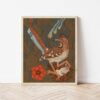 Desert Oasis Roadrunner, Nest, and Cactus Nature Print - Celestial Southwestern Wall Art