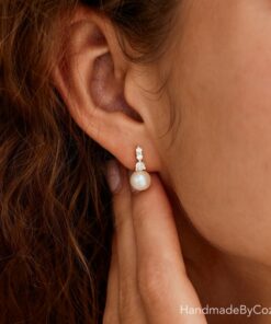 Shimmering Freshwater Pearl Drop Earrings with Diamond Accents A Bridal and Bridesmaid's Dream