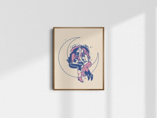 Moonstruck Retro Cowgirl Gicl?e Print | Vintage Western Wall Art