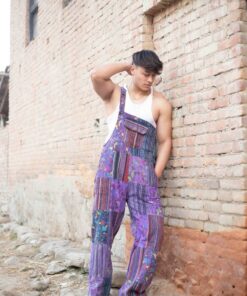Groovy Hippie Patchwork Overalls One Size Fits All, Adjustable Lengths for Festival Vibes