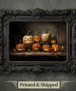Vintage Spooky Halloween Pumpkins Wall Art Print Dark Cottagecore Gothic Decor
