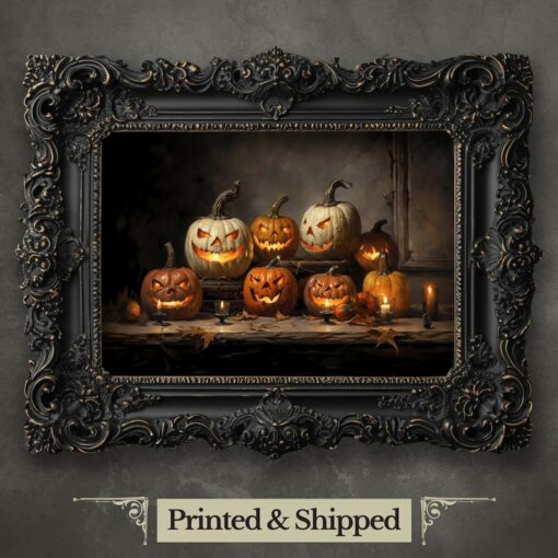 Vintage Spooky Halloween Pumpkins Wall Art Print Dark Cottagecore Gothic Decor