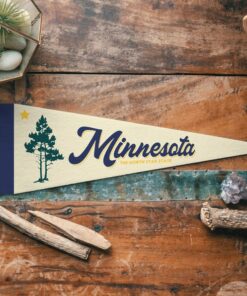 Minnesota Felt Pennant Vintage North Star State Banner with Norway Pine and Star Flag