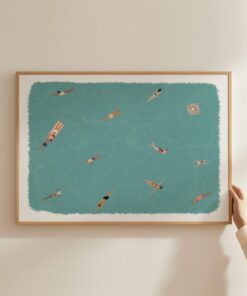 Tranquil Oasis Miniature Swimmers in a Serene Pool Art Print