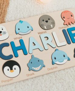 Personalized Animal Name Puzzle Educational Montessori Toy for Ocean Nursery Decor and Toddler Development