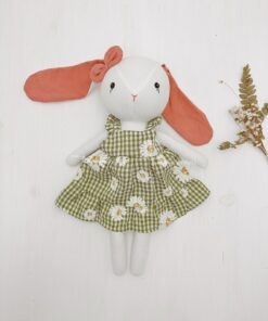 Adorable Handmade Bunny Rabbit Doll with Green Daisy Dress A Perfect Gift for Birthdays and Special Occasions