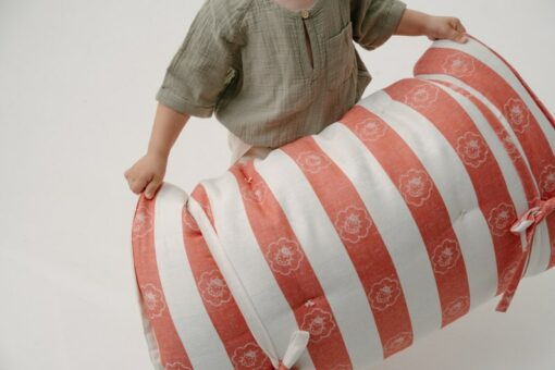 Organic Play Mat 27"x55" HEMP Fiber Filled Crawling Mat in Linen Fabric