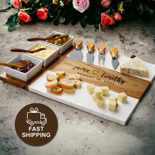 Personalized Acacia Wood Serving Board A Cherished Gift for Couples and Families