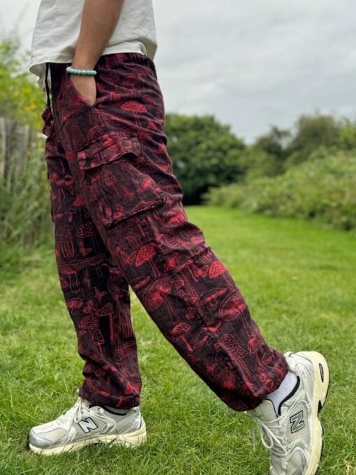 Groovy Mushroom-Printed Hippie Trousers Eco-Conscious Festival Wear for Free Spirits