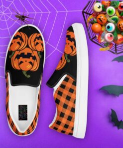 Festive Footwear for a Spooktacular Halloween Checkered and Jack-O-Lantern Canvas Slip-Ons