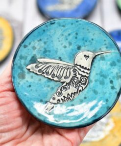 Hummingbird Ceramic Coffee Spoon Rest and Trinket Dish Handmade Stoneware Pottery Gift in Vibrant Hues