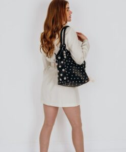Studded Leather Handbag Personalized Tote with Rivets, a Unique Gift for Her