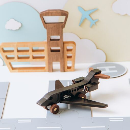 Personalized Wooden Airplane Toy Handmade Sensory Toy for Toddlers, Unique Birthday Gift for Kids