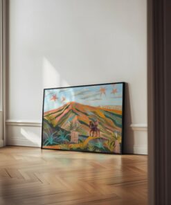 Vintage Western Wall Art Colorful Cowboy Collage for a Retro Desert Oasis