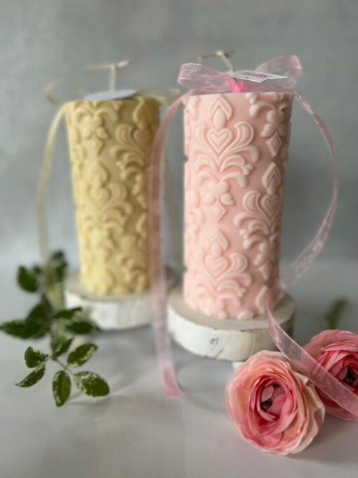Illuminate Your Home with Timeless Elegance Exquisite Scrollwork Pillar Candle