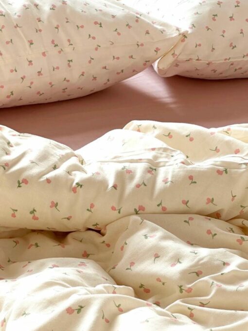 Coquette Pink Floral Duvet Cover and Pillowcases Elevate Your Bedroom with Double Gauze Cotton Comfort