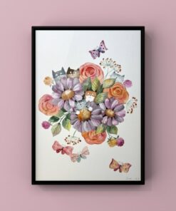 Original Hand-Painted Watercolor Cat Art Vibrant Nursery Decor for Kids' Rooms