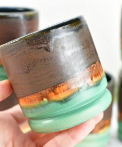 Handmade Ceramic Whiskey Bourbon Tumblers Unique Anniversary or Groomsmen Gift in Bronze, Patina Green, and Turquoise