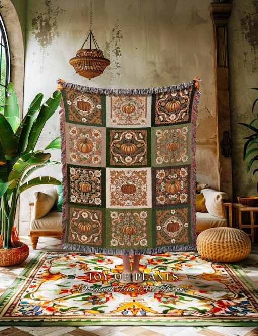 Cozy Autumn Vibes Retro Pumpkin Blanket for Whimsical Fall Decor