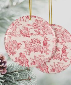 Toile De Juoy Ceramic Ornament Set Classic Red and White French Country Christmas Decor