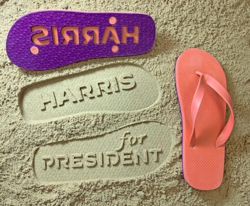 HARRIS for PRESIDENT Flip Flops Walk in Style with 140 Vibrant Colors and a Sandy Impression