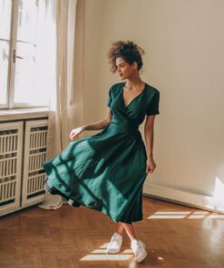 Deep Green Linen Dress Classic, Elegant, and Sustainable Summer Style