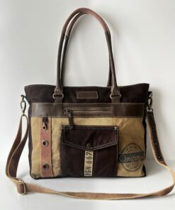Upcycled Canvas Shoulder Tote Vintage Charm with a Modern Twist