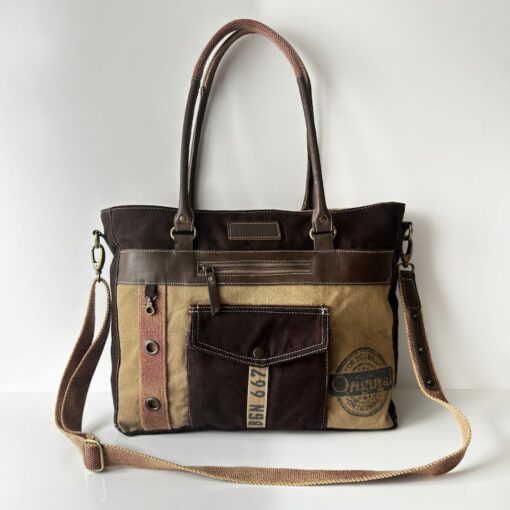 Upcycled Canvas Shoulder Tote Vintage Charm with a Modern Twist