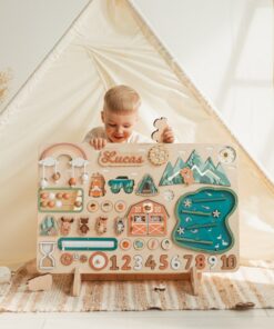 Personalized Woodland Busy Board Montessori-Inspired Sensory Toy for Baby Boys