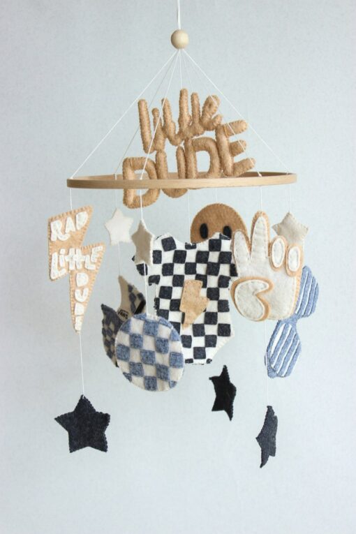Groovy Little Dude Mobile Retro Checkered Nursery Vibes