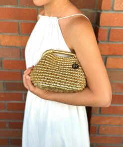 Gilded Glamour Woven Metallic Raffia Clutch for Enchanting Evenings
