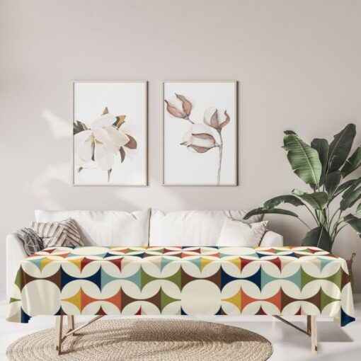 Mid-Century Modern Tablecloth Retro Geometric Table Linens for a Nostalgic Touch