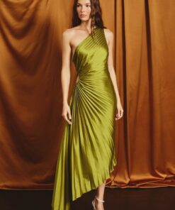 Golden Goddess Helena Pleated Dress for Enchanting Occasions